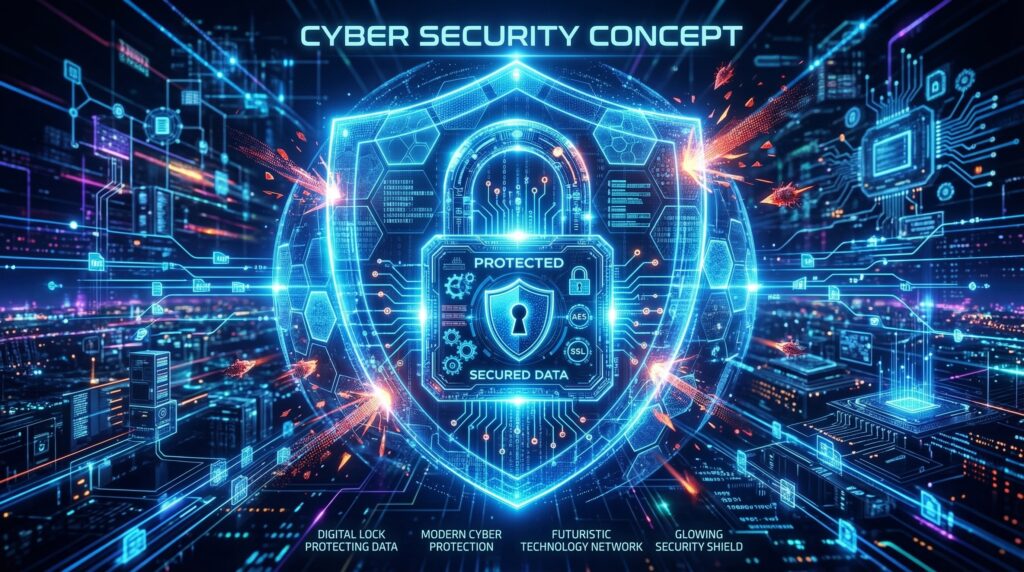 Cyber security digital protection concept with data lock